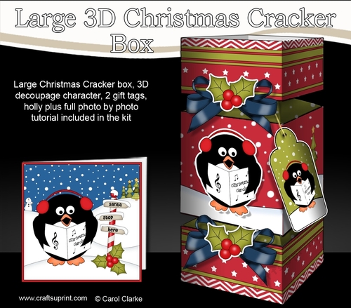 3D Large Christmas Cracker Box -  Pip Penguins is Carol Singing
