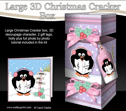 3D Large Christmas Cracker Box -  Pip Penguins is Carol Singing