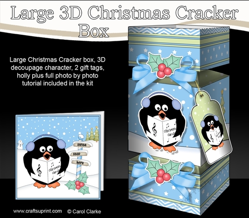 3D Large Christmas Cracker Box -  Pip Penguins is Carol Singing