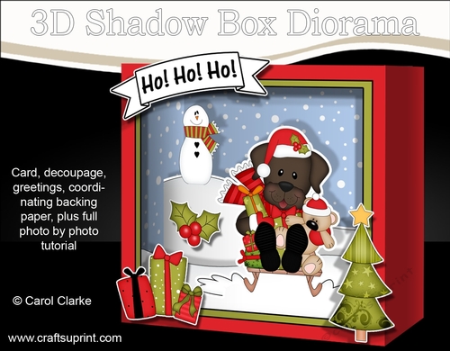 3D Christmas Diorama Shadow Box Card Mini Kit - Little Chocolate Labrador Dog 