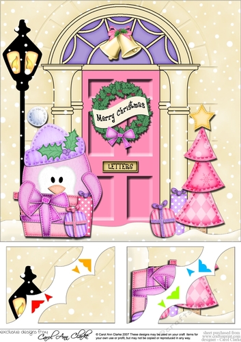 Christmas Pip Penguin - 8 x 8 Christmas Door Scalloped Corner Topper