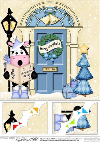 Christmas Milly Moo Cow - 8 x 8 Christmas Door Scalloped Corner Topper