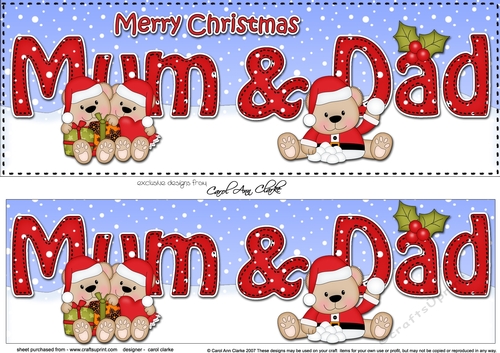 Large DL Merry Christmas MUM & DAD 3D decoupage with Teddies