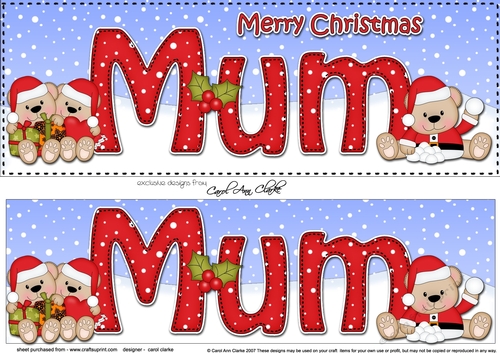 Large DL Merry Christmas MUM 3D decoupage with Teddies