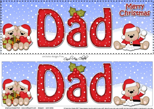 Large DL Merry Christmas DAD 3D decoupage with Teddies