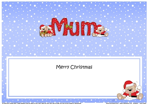 Large DL Merry Christmas MUM insert with Teddies