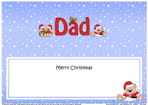 Large DL Merry Christmas DAD insert with Teddies