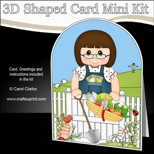 3D Shaped Card  Kit - In the Garden - Lady has picked the Veggies
