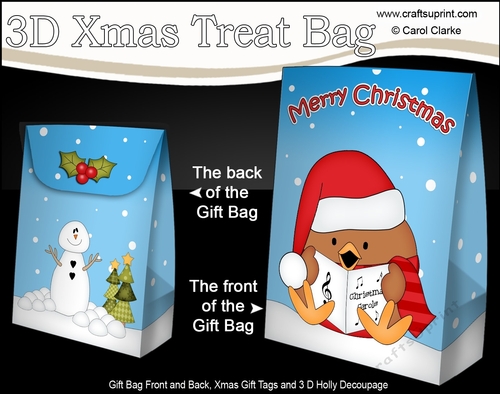 3D Christmas Gift Bag Mini Kit - Bobbin Robin is Carol Singing