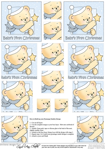 Hunney Bear Robert has a Christmas Star -  Babys 1st Christmas Pyramage sheet