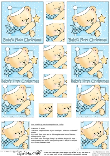Hunney Bear Robert has a Christmas Star -  Babys 1st Christmas Pyramage sheet