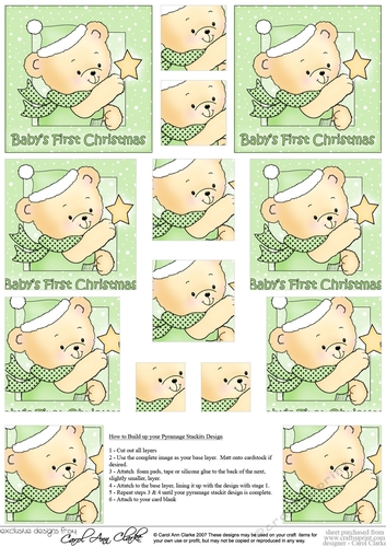 Hunney Bear Robert has a Christmas Star -  Babys 1st Christmas Pyramage sheet