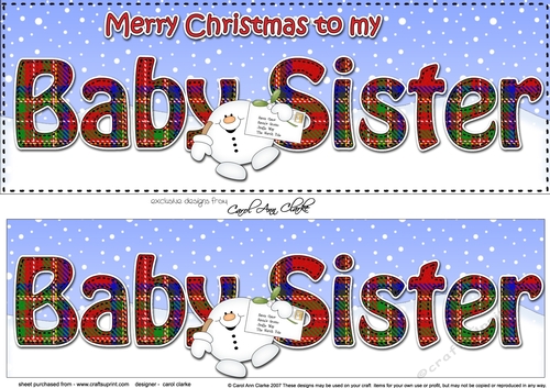 Large DL Merry Christmas to my BABY SISTER 3D decoupage with Snowball Sam