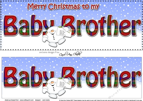 Large DL Merry Christmas to my BABY BROTHER 3D decoupage with Snowball Sam