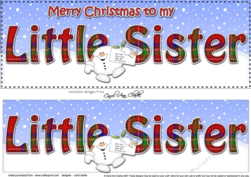 Large DL Merry Christmas to my LITTLE SISTER 3D decoupage with Snowball Sam