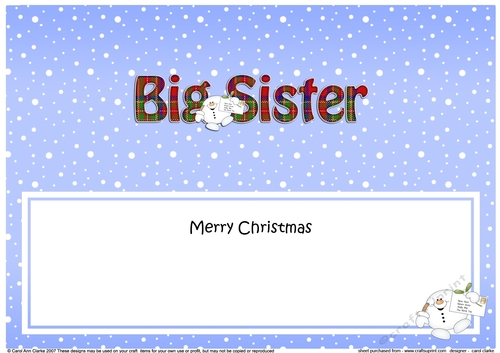 Large DL Merry Christmas to my BIG SISTER insert with Snowball Sam