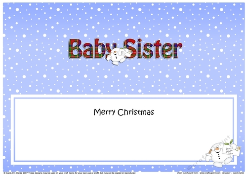 Large DL Merry Christmas to my BABY SISTER insert with Snowball Sam