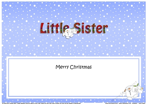 Large DL Merry Christmas to my LITTLE SISTER insert with Snowball Sam