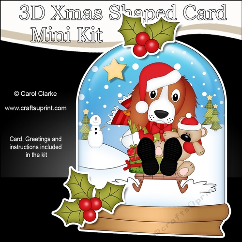 3D Shaped Christmas Snow Globe Card Kit - Little Springer Spaniel Dog