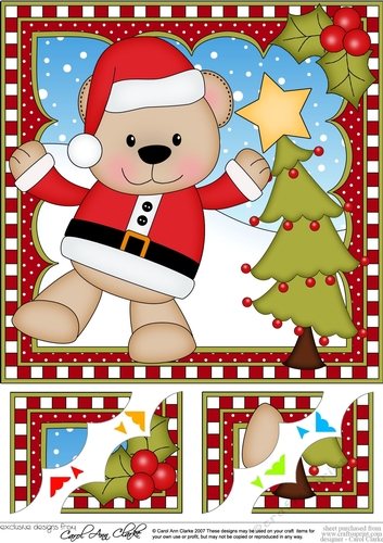Christmas 8 x 8 Scalloped Corner Topper - Livvy Bear is decorating the Xmas Tree