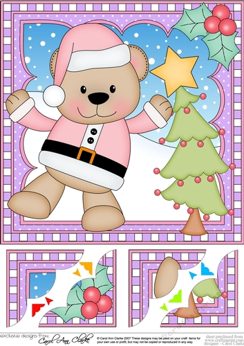 Christmas 8 x 8 Scalloped Corner Topper - Livvy Bear is decorating the Xmas Tree