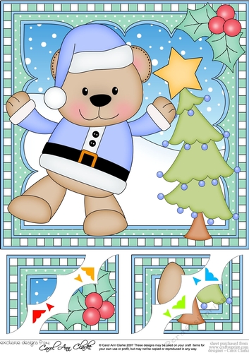 Christmas 8 x 8 Scalloped Corner Topper - Livvy Bear is decorating the Xmas Tree