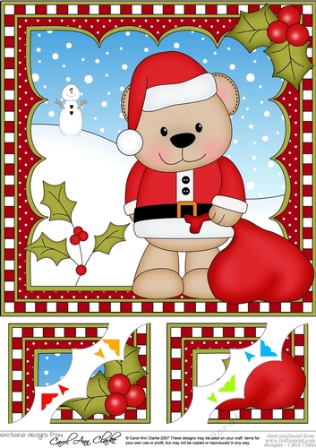 Christmas 8 x 8 Scalloped Corner Topper - Livvy Bear has a Sack of Presents