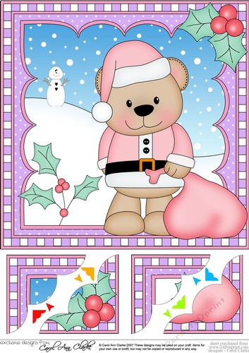 Christmas 8 x 8 Scalloped Corner Topper - Livvy Bear has a Sack of Presents