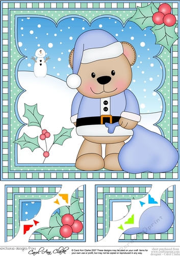 Christmas 8 x 8 Scalloped Corner Topper - Livvy Bear has a Sack of Presents