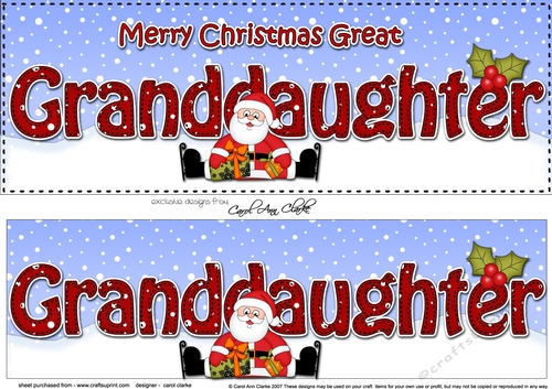 Large DL Merry Christmas GREAT GRANDDAUGHTER 3D decoupage with Santa 3D decoupage 