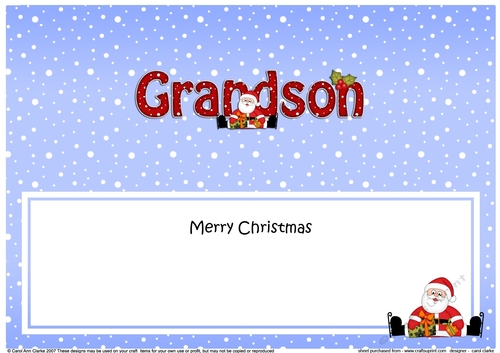 Large DL Merry Christmas GRANDSON insert with Santa 3D decoupage