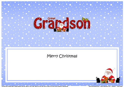 Large DL Merry Christmas GREAT GRANDSON insert with Santa 3D decoupage