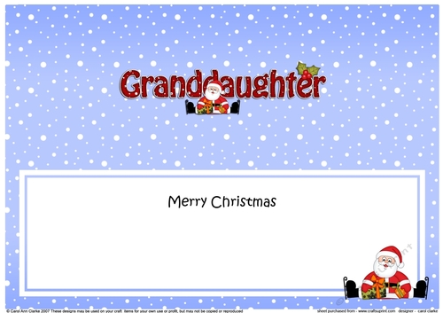 Large DL Merry Christmas GRANDDAUGHTER insert with Santa 3D decoupage