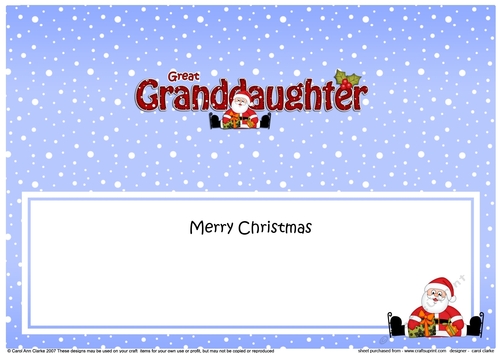 Large DL Merry Christmas GREAT GRANDDAUGHTER insert with Santa 3D decoupage
