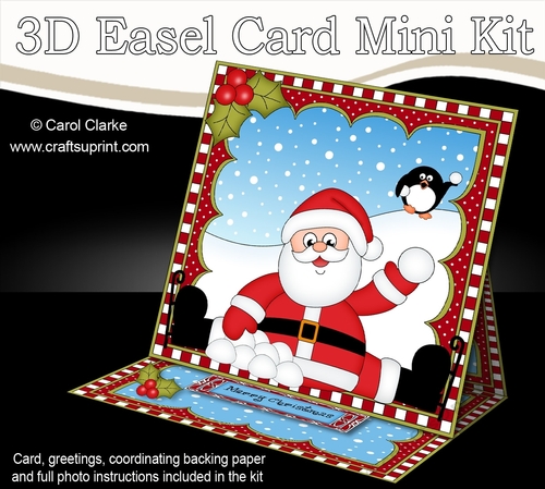 3D Easel Card Mini Kit - Christmas Santa is having a Snowball Fight