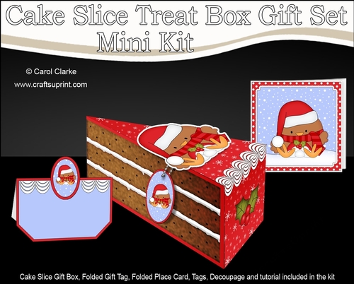 3D Christmas Cake Slice Treat Box Gift Set Mini Kit - Bobbin Robin is Snowballing
