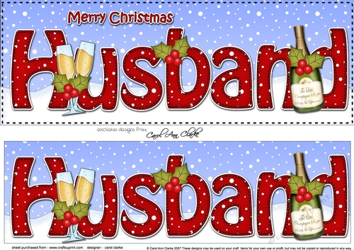 Large DL Merry Christmas HUSBAND with Champagne 3D decoupage 