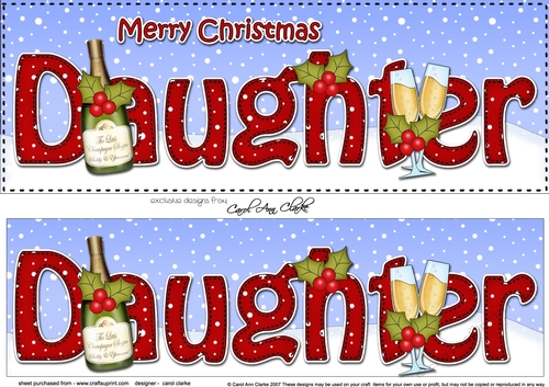 Large DL Merry Christmas DAUGHTER with Champagne 3D decoupage 