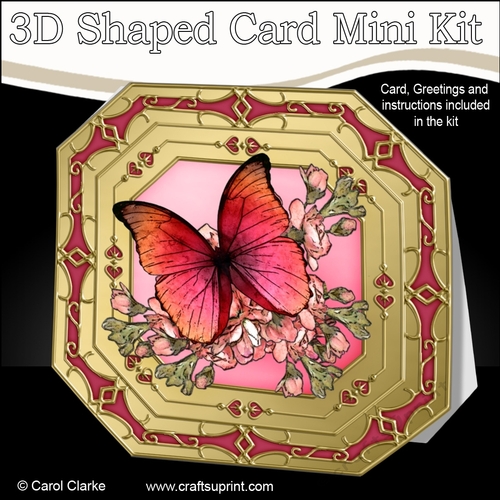 3D Shaped Octagonal Floral Card Kit - Butterfly & Flowers