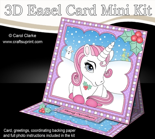 3D Easel Card Mini Kit - Cute Little Christmas Unicorn