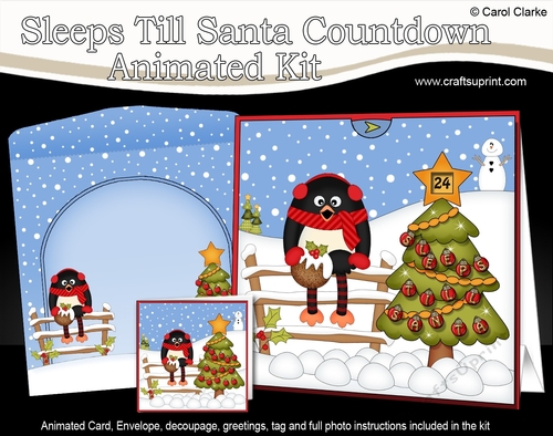 3D Animated Sleeps Till Santa Christmas Tree Countdown Card Kit - Pip Penguin