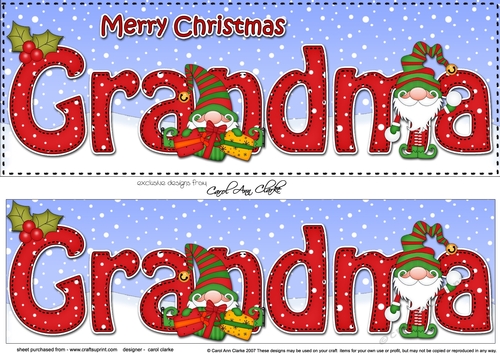 Large DL Merry Christmas GRANDMA 3D decoupage with Gnome insert