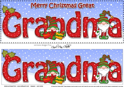 Large DL Merry Christmas GREAT GRANDMA 3D decoupage with Gnome insert