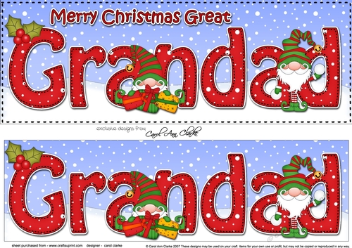 Large DL Merry Christmas GREAT GRANDAD 3D decoupage with Gnome insert