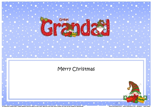 Large DL Merry Christmas GREAT GRANDAD insert with Gnome insert