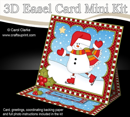 3D Easel Card Mini Kit - Christmas Snowman Oli is Ice Skating