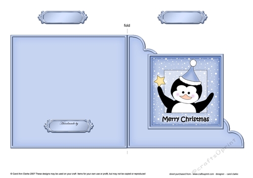Cute Penguin has a Christmas Star - Cut and Fold Corner Card  