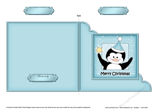 Cute Penguin has a Christmas Star - Cut and Fold Corner Card  