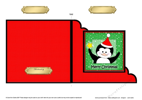 Cute Penguin has a Christmas Star - Cut and Fold Corner Card  