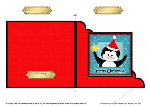 Cute Penguin has a Christmas Star - Cut and Fold Corner Card  